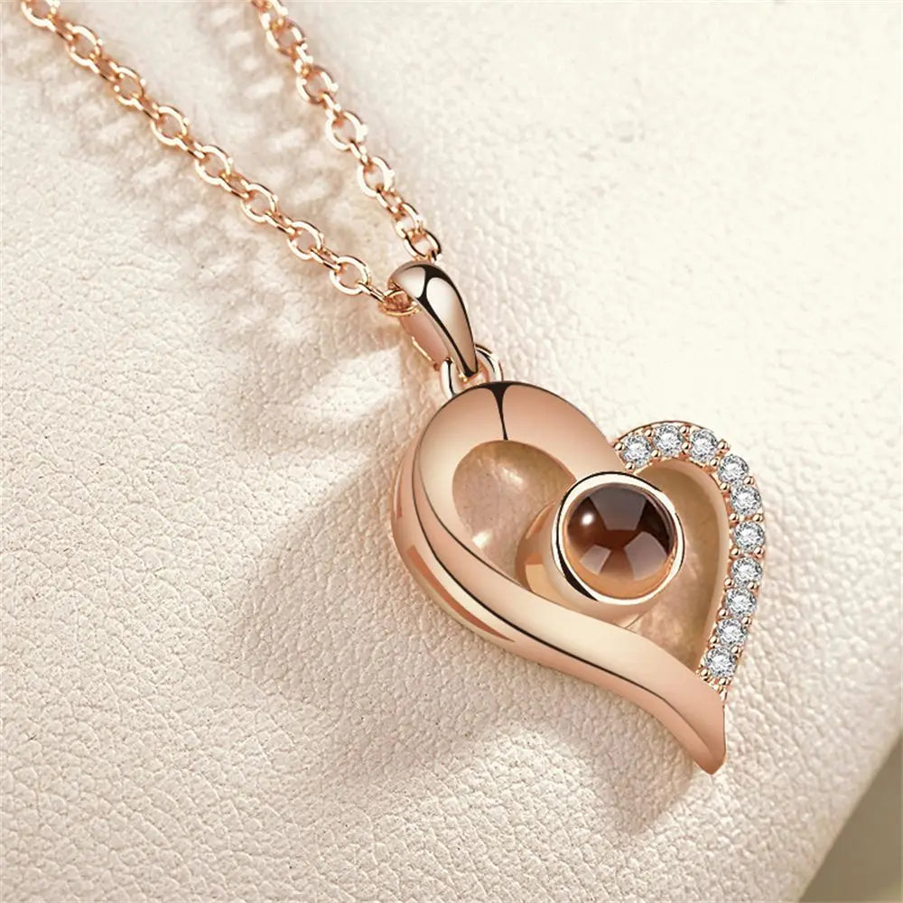 100 Languages I Love You Projection Pendant Necklace for Women gold-3