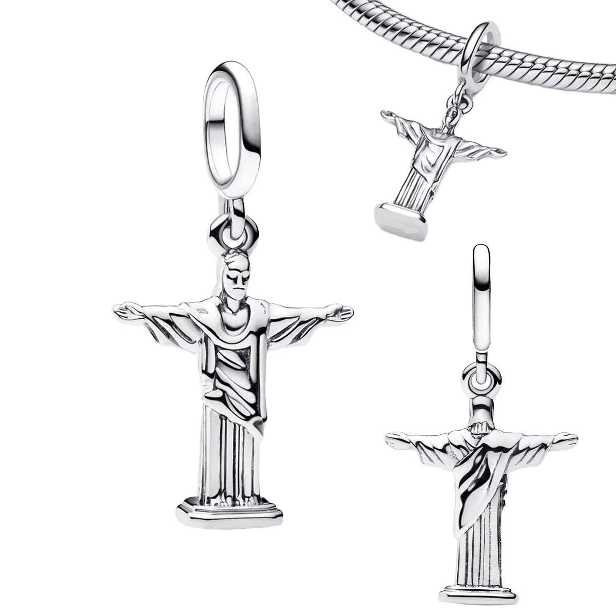 Original 925 Sterling Silver Four Leaf Clover and Heart Double Dangle Charm for Necklace and Bracelet Friendship Jewelry with Zircon Accents