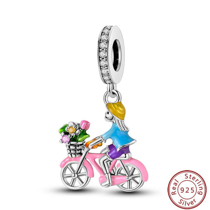 Sterling Silver Sports Car and Motorcycle Charms for DIY Jewelry Making KJC1164