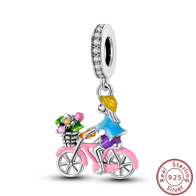 Sterling Silver Sports Car Motorcycle Charm Beads for DIY Jewelry Making KJC1164