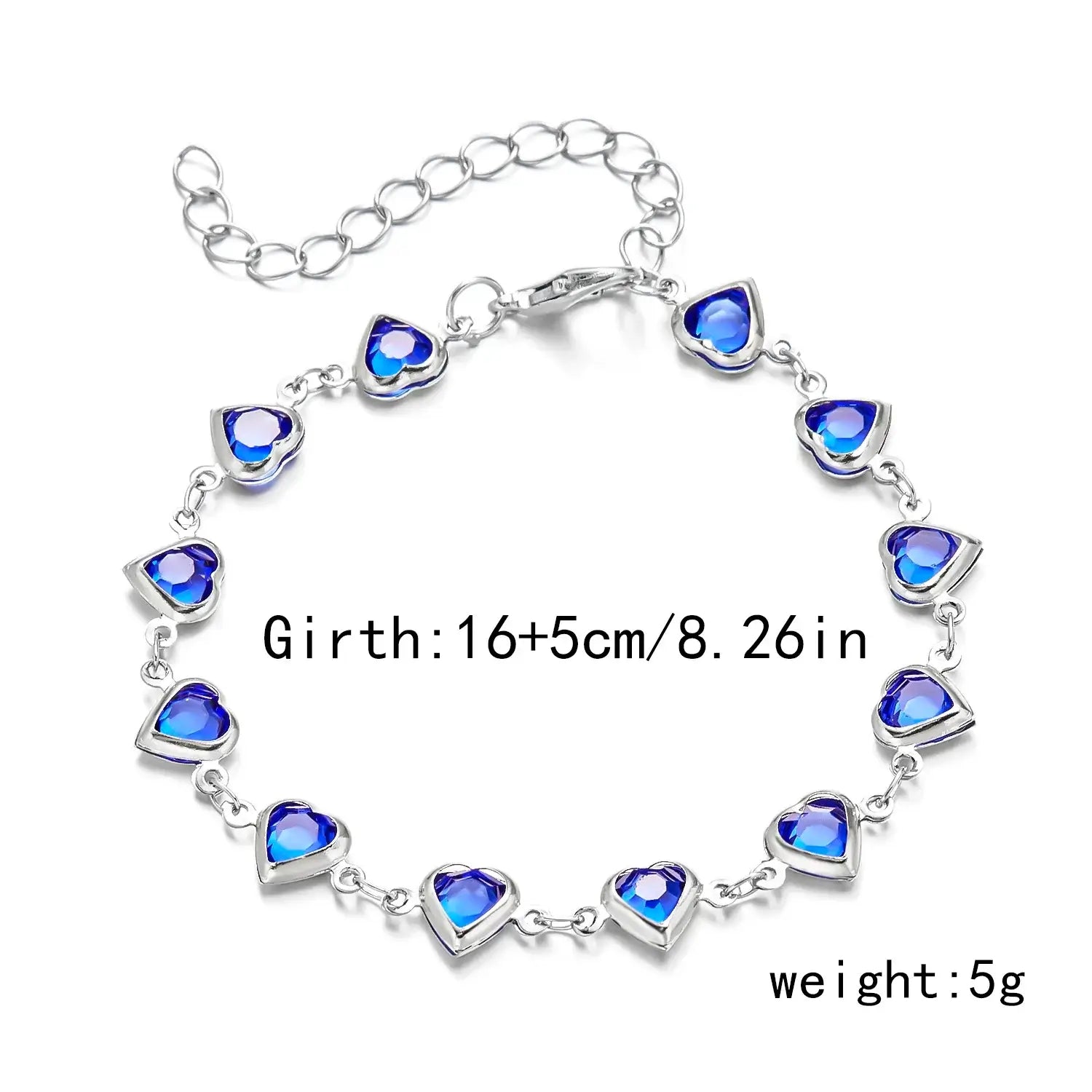 Vintage Red Blue Crystal Heart Bracelets for Women