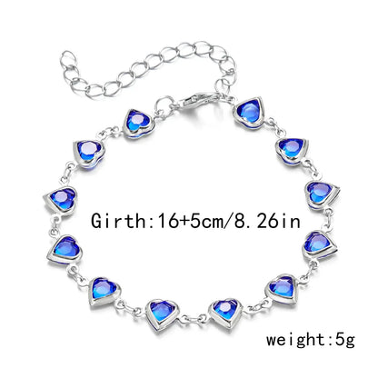 Vintage Red Blue Crystal Heart Bracelets for Women