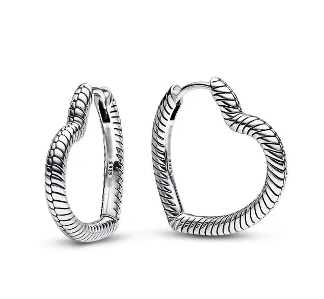 Luxury 925 Sterling Silver Chunky Hoop Earrings with Big Heart Zircon Accents for Women Wedding Party Jewelry Gifts