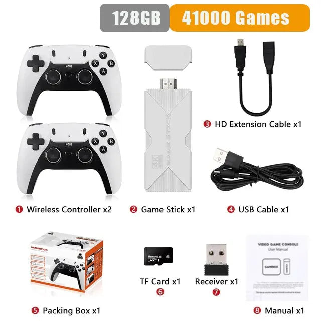 BOYHOM P5 Pro 4K Game Stick Console With 2.4G Dual Wireless Controllers 41000 Built In Games 128GB Y6 Plus Retro Gaming Christmas Gift
