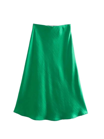 Satin A Line Skirt With Elastic Waist For Women Summer