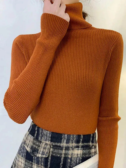 Women Slim Turtleneck Long Sleeve Pullover Sweater Autumn