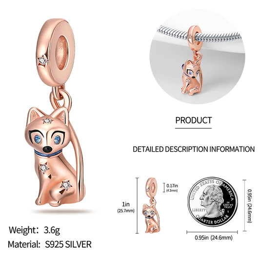 Sterling 925 Gold Cat Charm Pendant With Zircon Bead