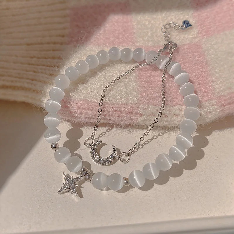 Handmade Star Double Layer Cream Beaded Bracelet for Women