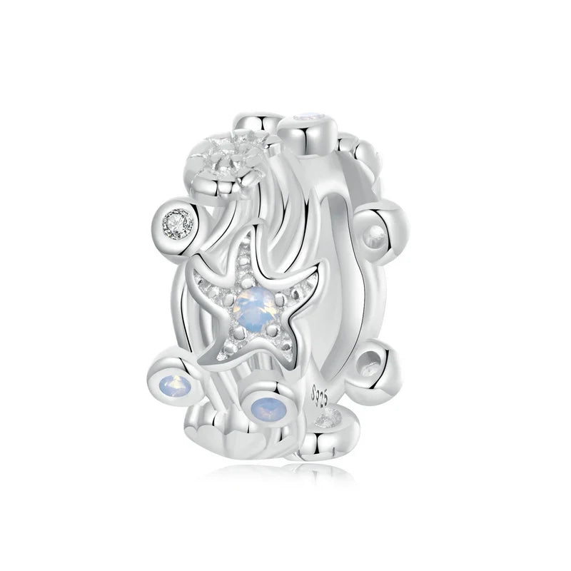 Genuine 925 Sterling Silver Vintage Galaxy Round Charms Top Rated Openwork Beads for Authentic Bracelets BSC1019