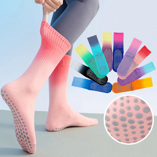 Colorful Women Cotton Mid Tube Non Slip Yoga Pilates Socks