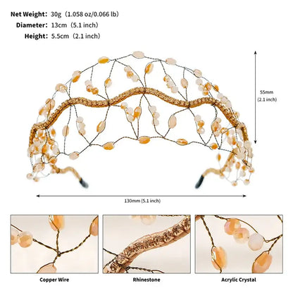 Women Luxury Crystal Bead Bridal Headband Royal Crown Tiara