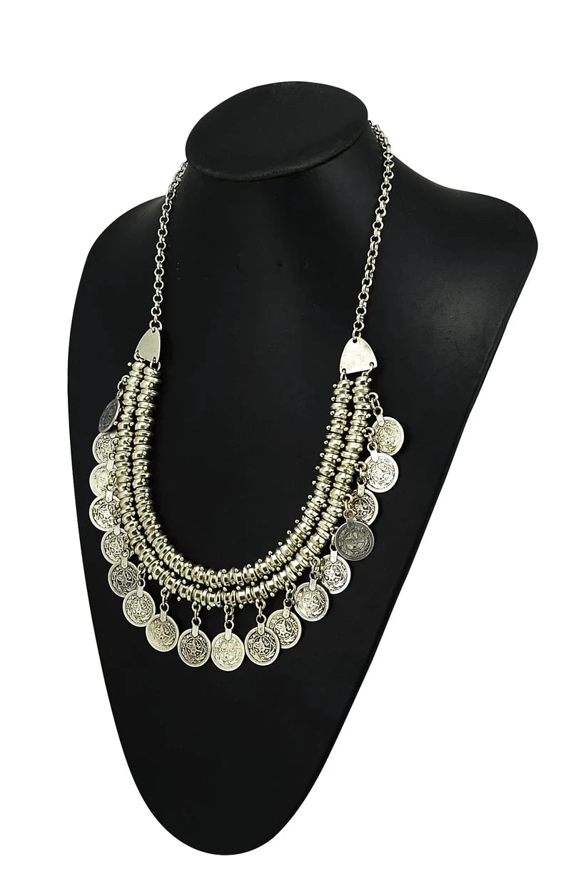 Indian Vintage Coin Tassel Choker Necklace for Women Ethnic Boho Jewelry Gift