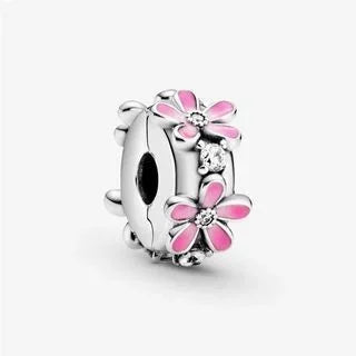Romantic 925 Sterling Silver Pink Lipstick Heart Bow Rose Flower Zircon Charm Bead for DIY Bracelet Jewelry Gift