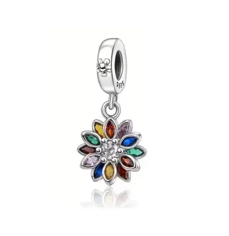 925 Sterling Silver Rose Sakura Flower Dangle Charm with Zircon for DIY Jewelry and Bracelets