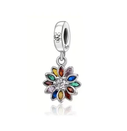 925 Sterling Silver Rose Sakura Flower Dangle Charm with Zircon for DIY Jewelry and Bracelets