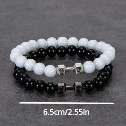 Men's Fashion Dumbbell Charm Stone Bracelets Set - 4 Unique Styles