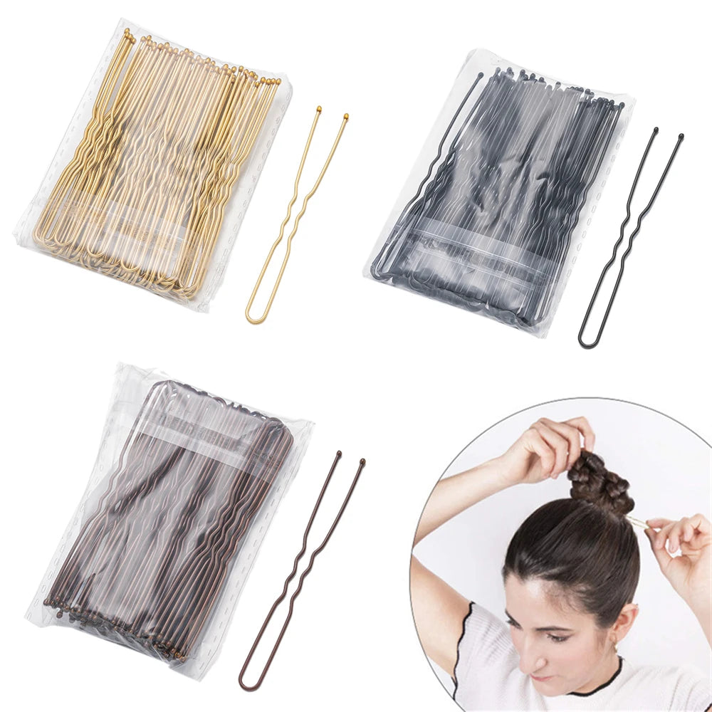 Elegant Bridal U-Shape Hair Pins Set - 50pcs Decorative Clips for Women and Girls