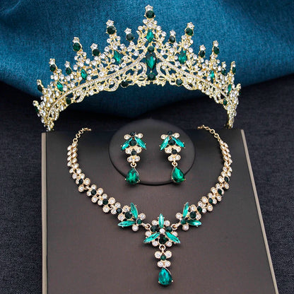 Elegant Silver Opal Blue Wedding Crown Jewelry Set for Women - Princess Tiaras, Earrings, and Necklace for Prom Gifts