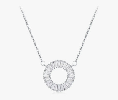 Ailmay Sparkling Clear Zircon 925 Sterling Silver Pendant Necklace