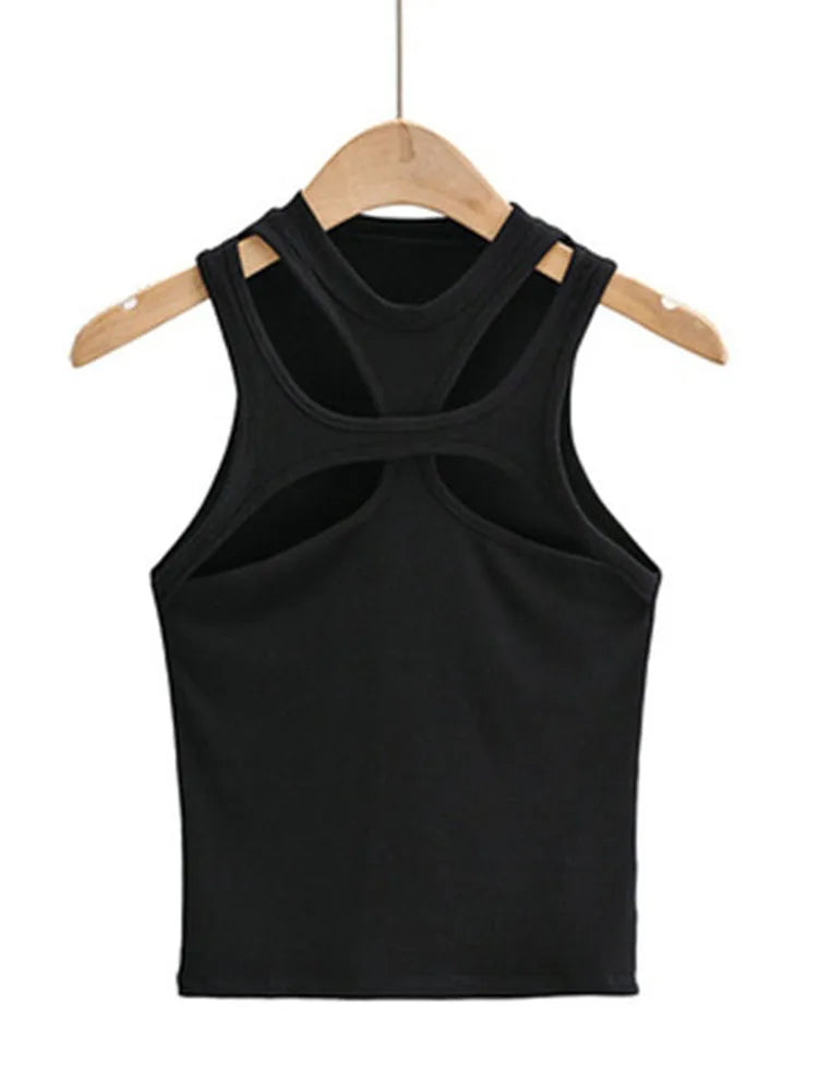 Girls Hollow Knit Tank Top Asymmetrical Round Neck Summer