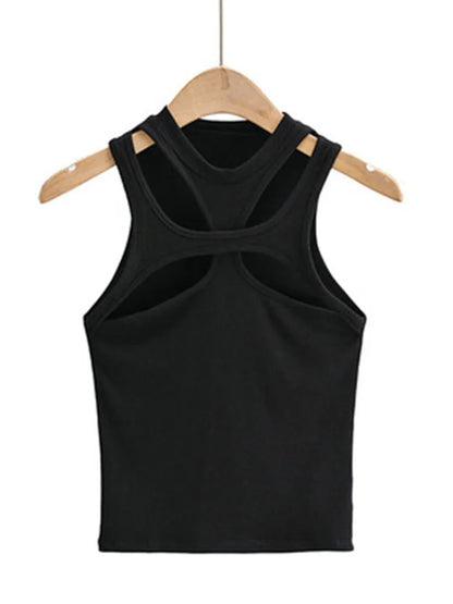 Girls Hollow Knit Tank Top Asymmetrical Round Neck Summer