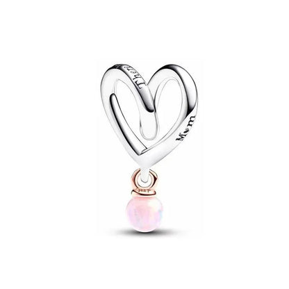 Romantic 925 Sterling Silver Pink Lipstick Heart Bow Rose Flower Zircon Charm Bead for DIY Bracelet Jewelry Gift