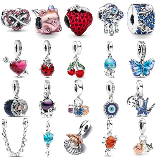 European Mother's Day Love Heart Spring Blue Pendant Bead Charm Jewelry for Women