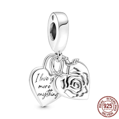 Original 925 Sterling Silver Linked Sister Hearts Openable Heart Locket Dangle Charm Beads for Necklace and Bracelet Jewelry