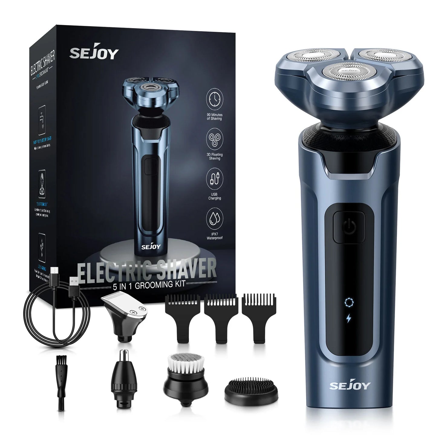 Sejoy 3 In 1 Multifunction Electric Shaver for Men Waterproof Beard and Nose Hair Trimmer with Fast Charging