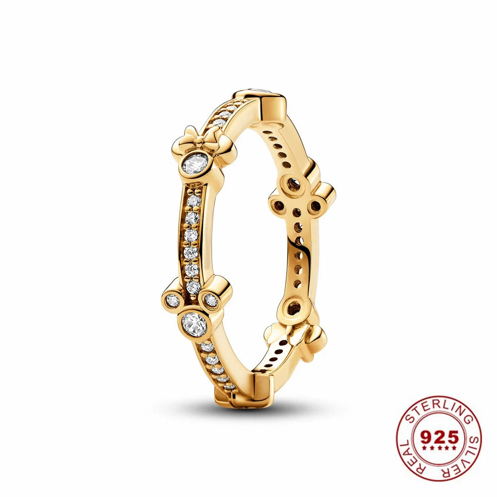 Crown 925 Sterling Silver Stackable Ring with Shiny Rose Gold Zircon for Women Elegant Fashion Jewelry and Wedding Gifts PAR323