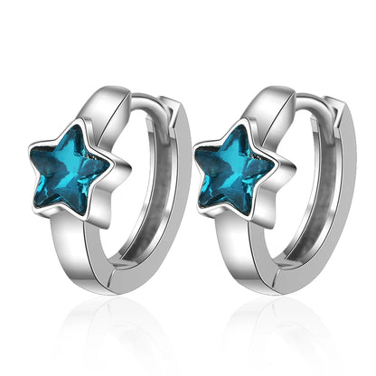 Elegant Water Lake Blue Zircon Hoop Earrings for Women Minimalist Circle Dangle Jewelry Accessories