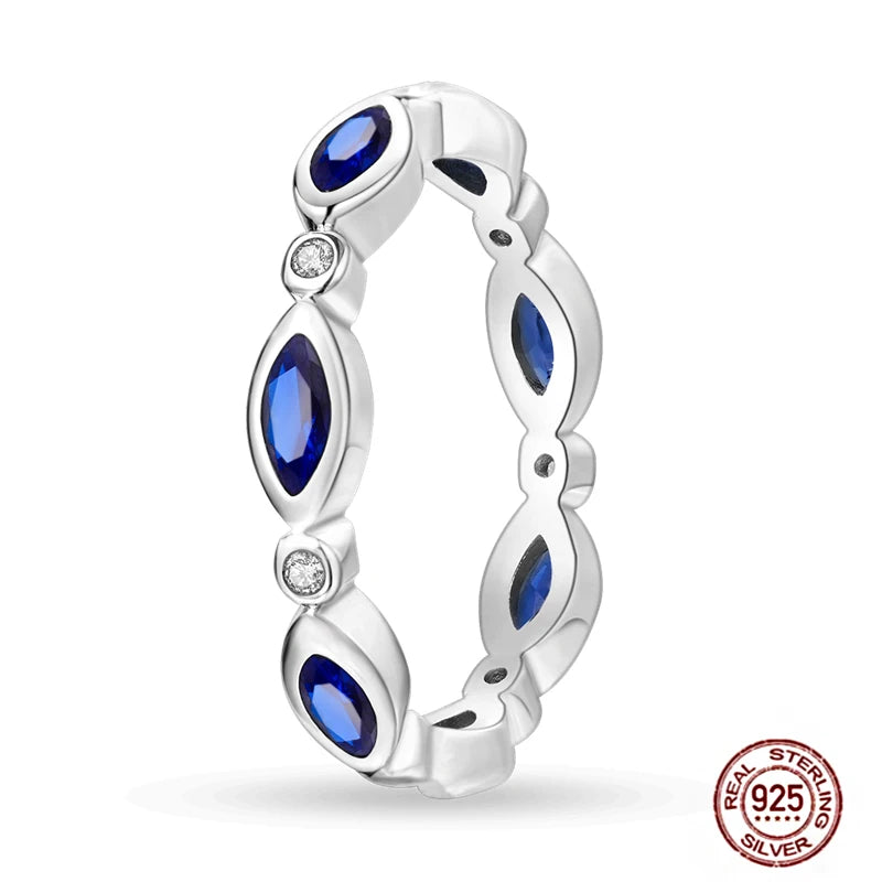 Hot Blue Zircon Ring for Women in 925 Sterling Silver with Sparkling Star and Moon Design Elegant Wedding Jewelry LLTR153