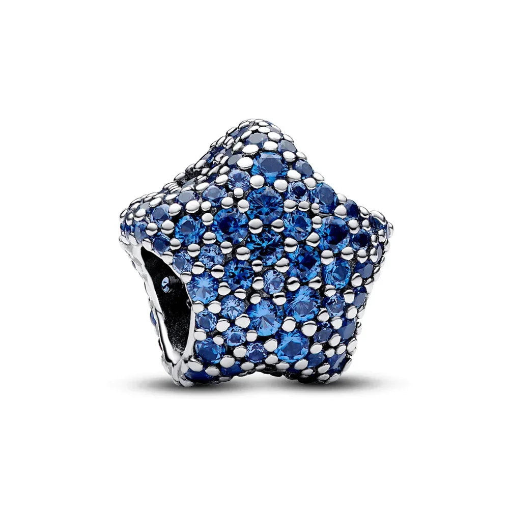 925 Sterling Silver Blue Star Gold Sun Pink Moon Zircon Beads Charms for DIY Jewelry Gifts