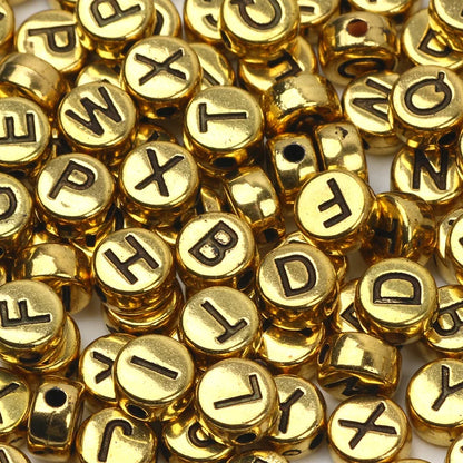 Gold Color Acrylic Spacer Beads with Black Letter Charms for Jewelry Making and DIY Crafts