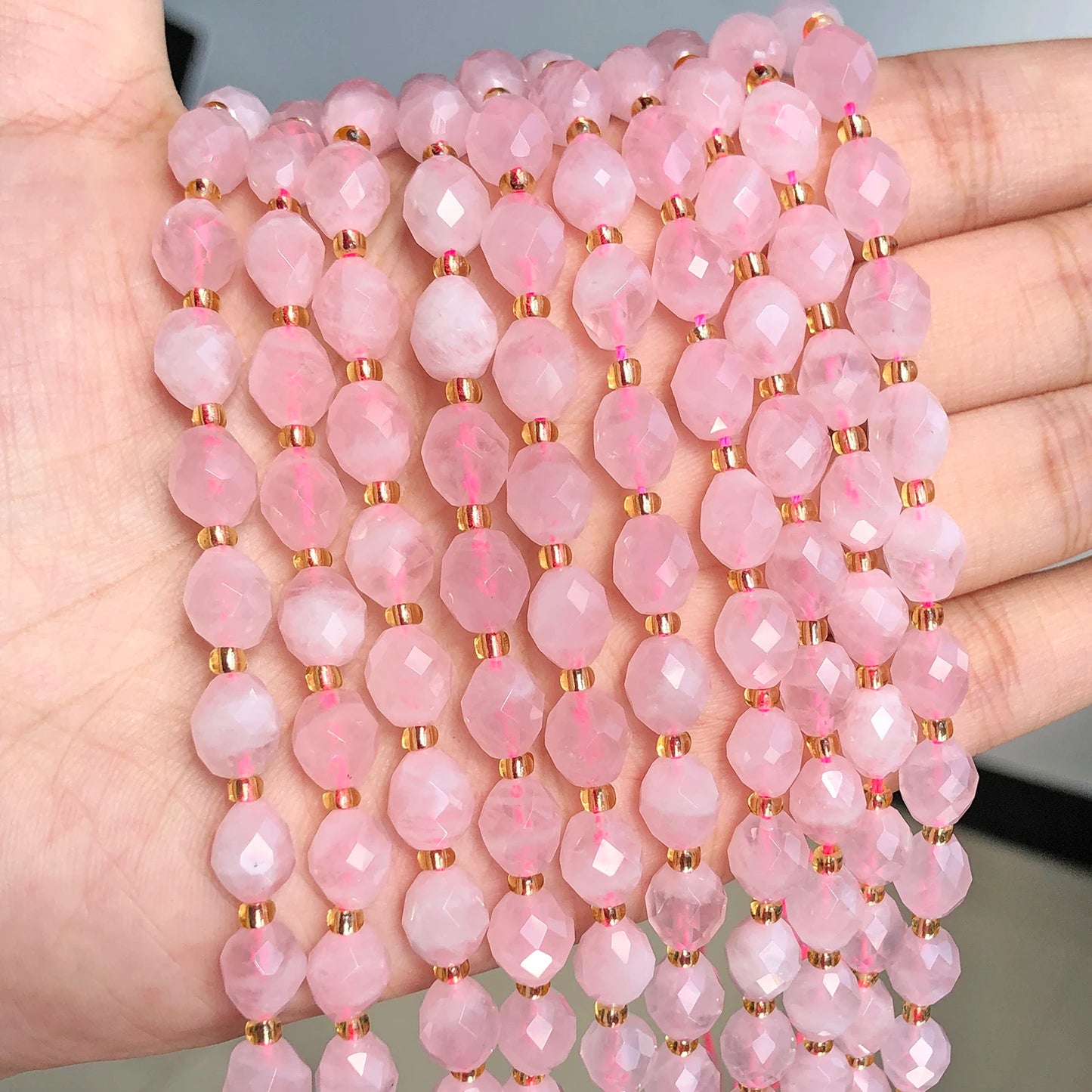 AAA Natural Rose Quartz Faceted Oval Beads for Jewelry Making and DIY Accessories