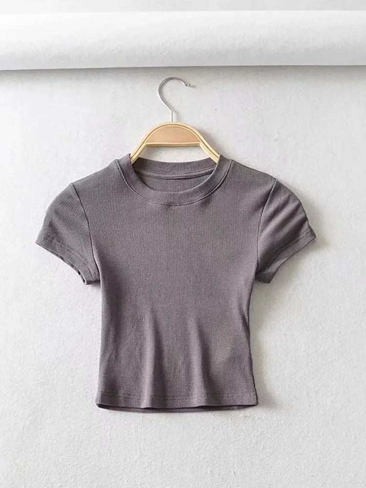 Dozw Women Crop Top Slim Elastic Short Sleeve Summer Tee