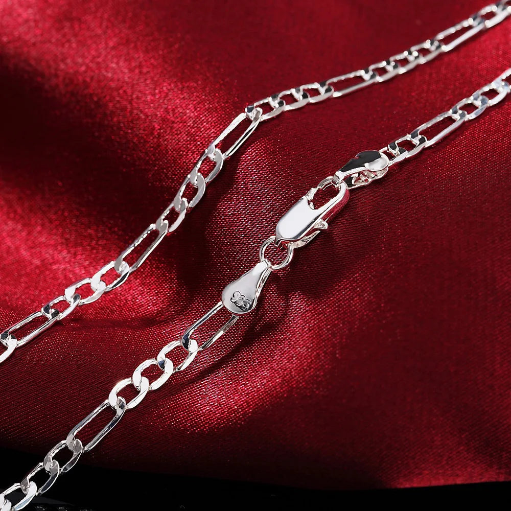 Noble 925 Silver 4MM Chain Jewelry Set Bracelet and Necklace for Men and Women