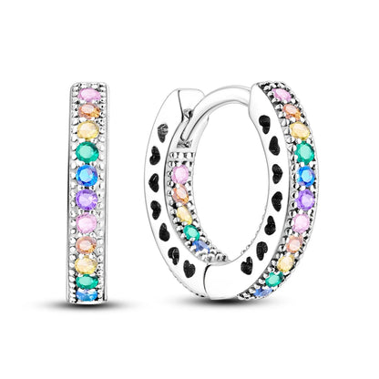925 Silver Geometric Hoop Earrings for Women with Zircon Moon and Heart Design Fashion Jewelry Gift