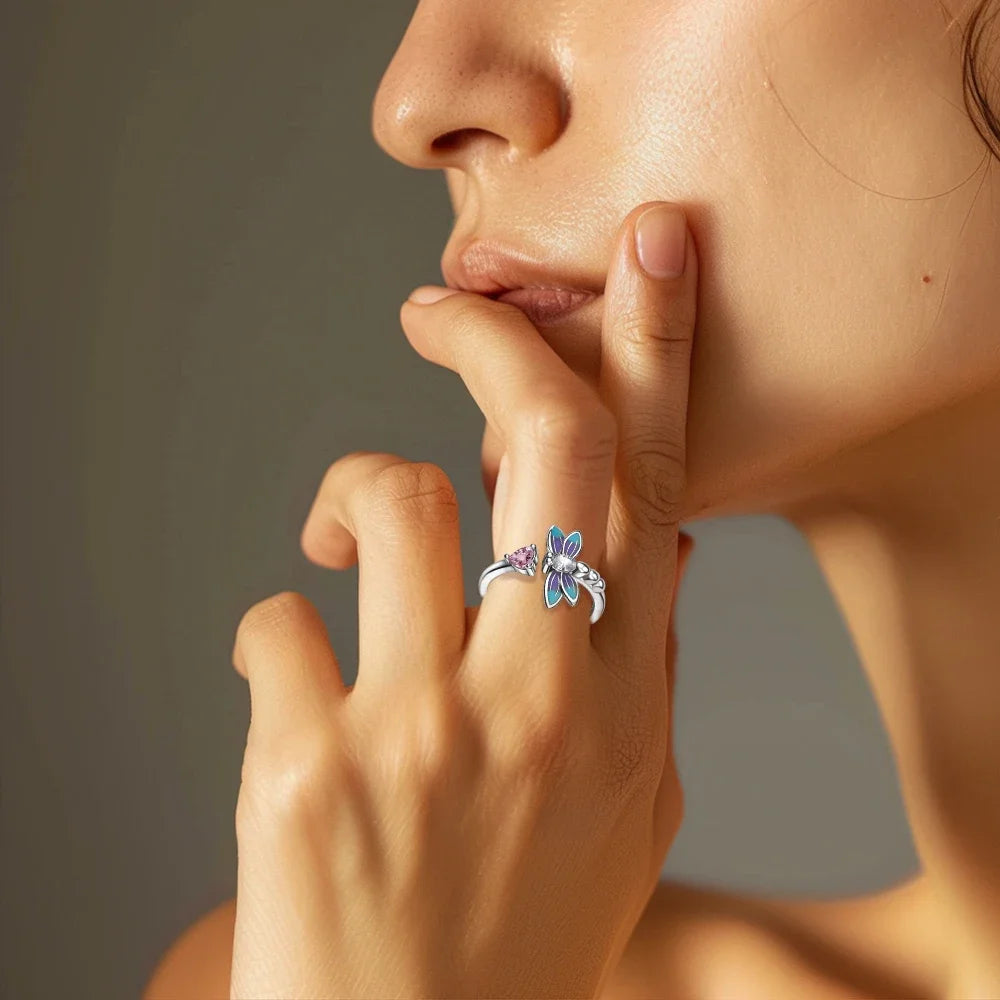 925 Sterling Silver Open Ring for Women Butterfly Dragonfly Turtle Cross Design Elegant Fine Jewelry Gift