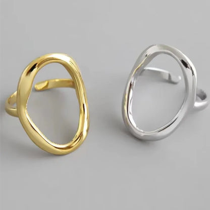 Fashionable Silver Color Irregular Oval Couple Rings with 14k Gold Plating for Men and Women