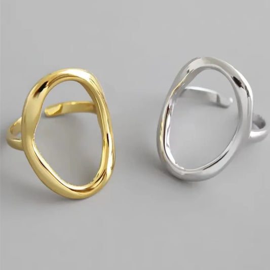 Fashionable Silver Color Irregular Oval Couple Rings with 14k Gold Plating for Men and Women
