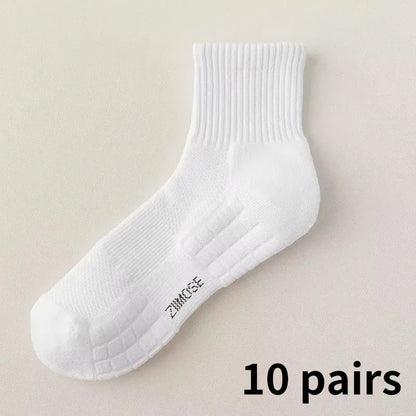 10 Pairs Men’s Thickened Cotton Winter Sports Socks Velvet Towel Bottom Mid Tube Basketball Socks