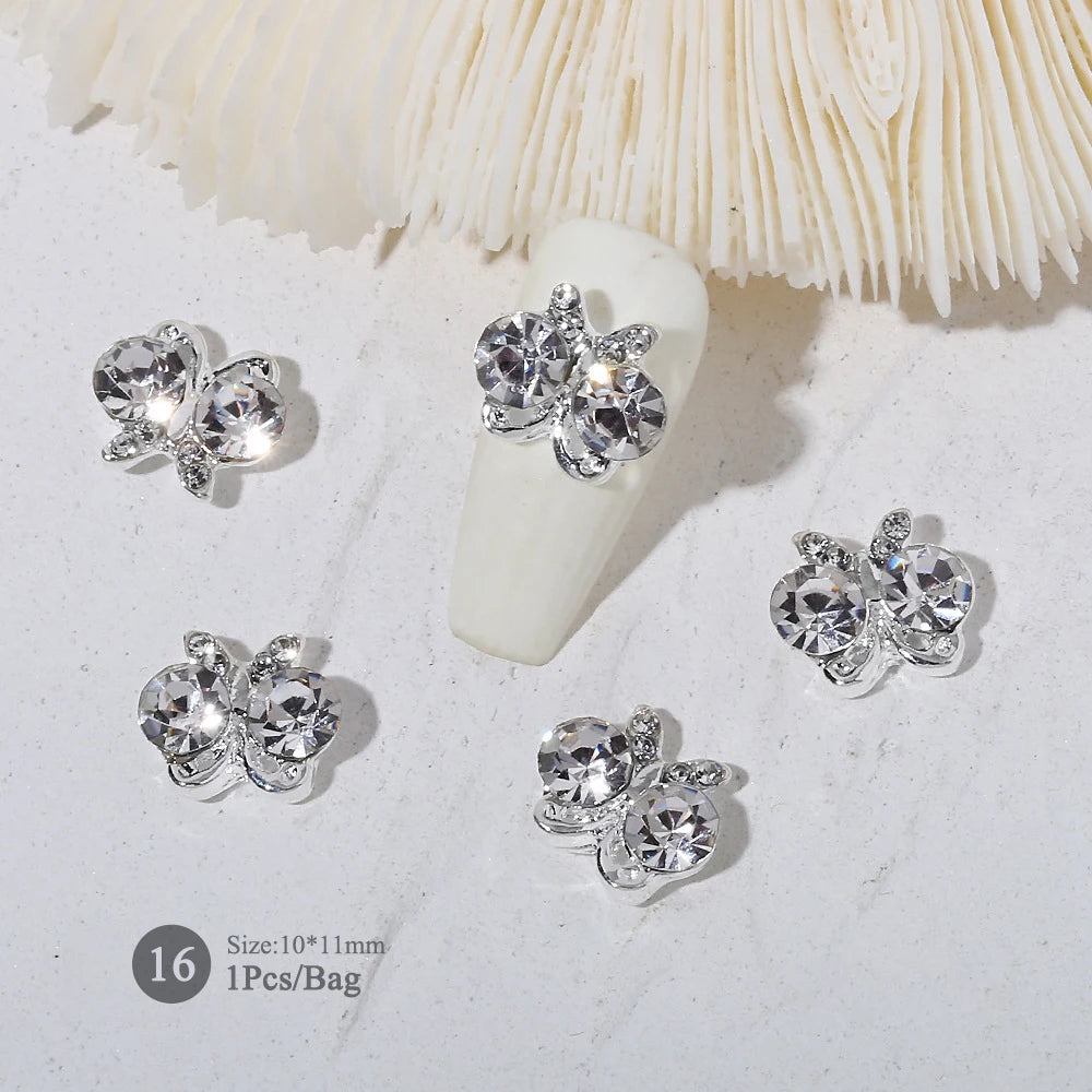 Elegant Gold Silver Metal Bowknot Nail Charm 3D Rhinestone Decor for DIY Manicure Art