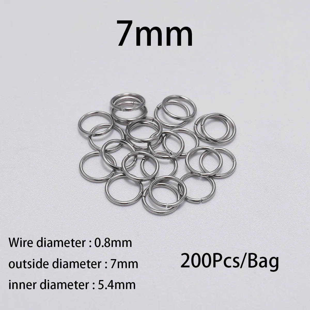Stainless Steel Jump Rings Open Loops for DIY Jewelry Making 30 to 200 Pieces 0.8 x 6mm 200pcs