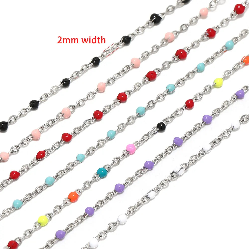 Colorful Enamel Stainless Steel Flat Cross Cable Chains for DIY Jewelry and Fancy Bracelets