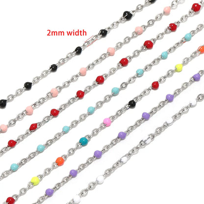 Colorful Enamel Stainless Steel Flat Cross Cable Chains for DIY Jewelry and Fancy Bracelets