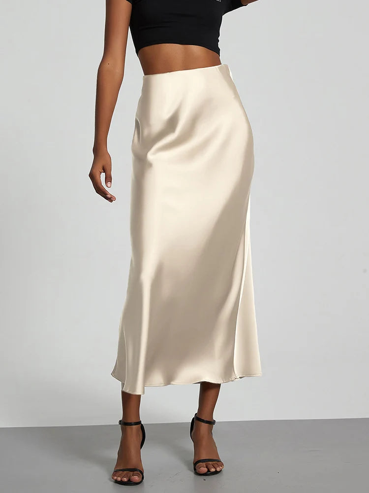 Satin Party Long Skirt High Waist Mermaid Fishtail Women