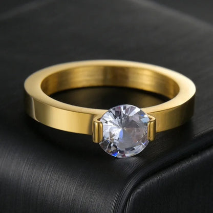 Elegant Zircon Crystal Stainless Steel Ring for Weddings and Engagements