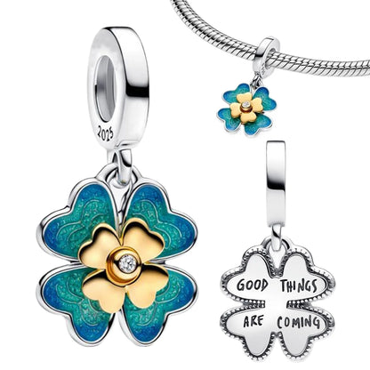 925 Sterling Silver Rose Sakura Flower Dangle Charm with Zircon for DIY Jewelry and Bracelets
