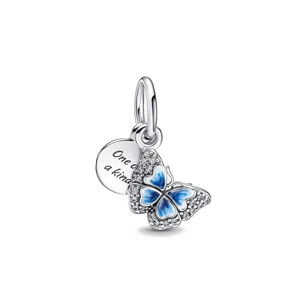 Spring 2025 925 Sterling Silver Blue Flower Butterfly Pendant DIY Charm Bead for Bracelet Necklace Jewelry for Women